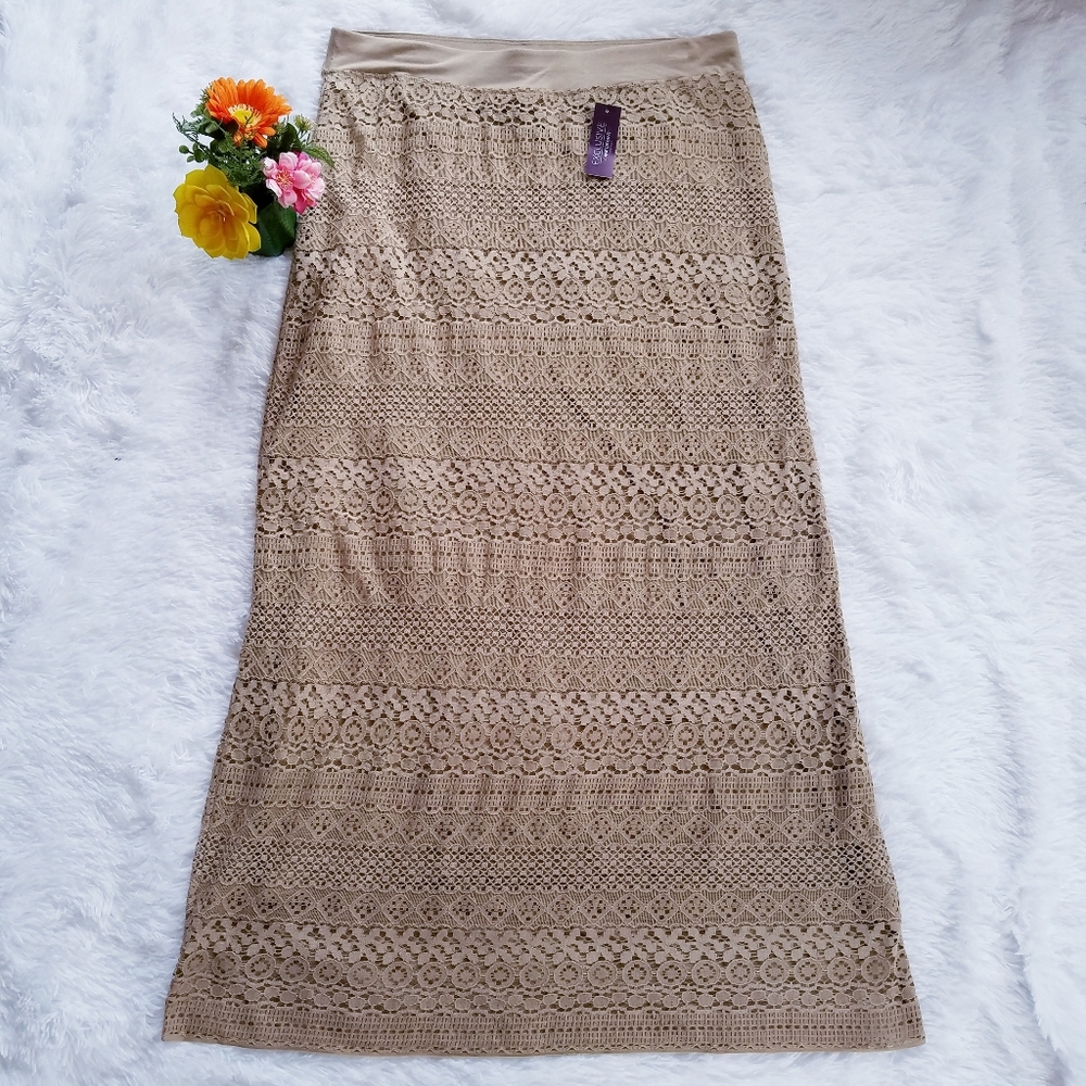 Lane Bryant Tan Lace Embroidered Maxi Skirt 14/16